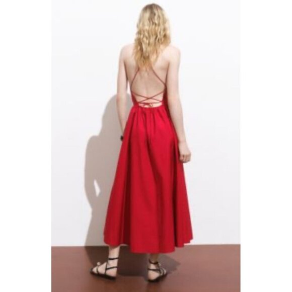 Zara Red Long Maxi Dress Crisscross Open Back V-Neck Bloggers Favorite Size XS/S - Picture 3 of 14